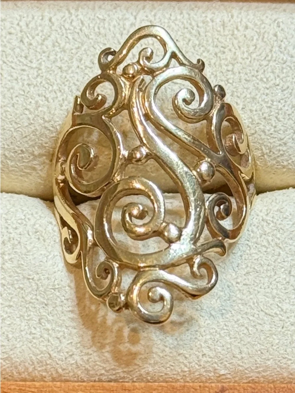 James Avery Sorrento  Long 14k Gold Swirl Filigree Ring Sz.8